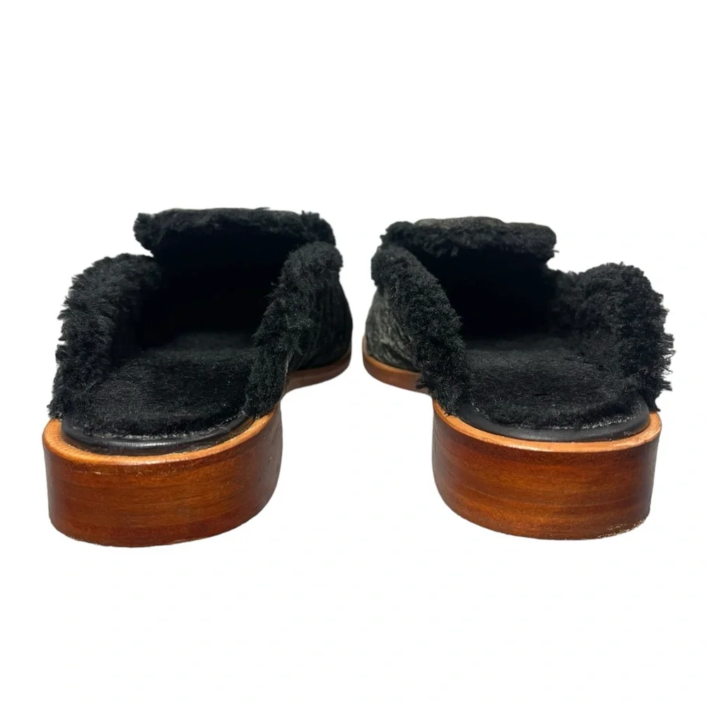 ⚡️SOLD⚡️Free People Shoes Mules Gray Black Faux Fur Velvet Flat Loafer Size 40 - Picture 9 of 16